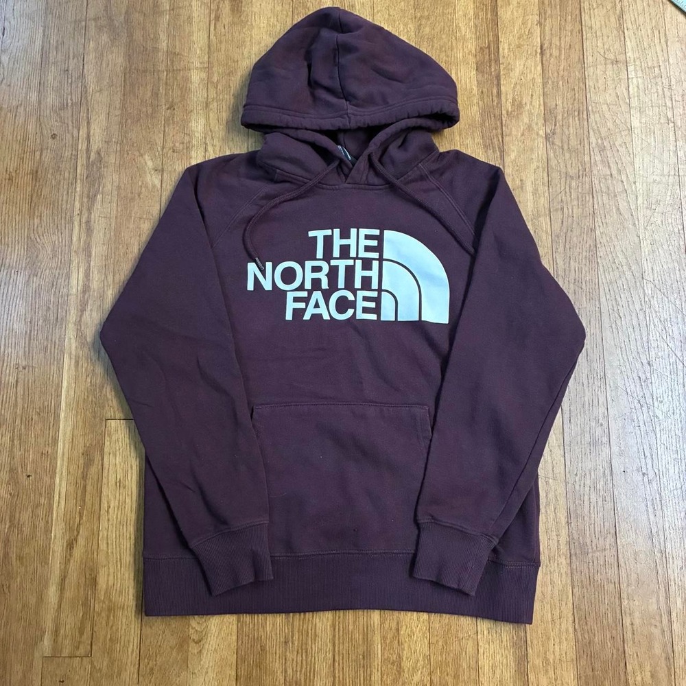 The North Face Womens Purple Logo Pullover Hoodie Sweatshirt Burgundy Small